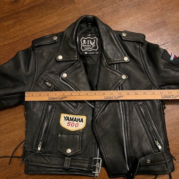 A-1 Genuine Leather Vintage Motorcycle Jacket with Patches - Picture 14 of 16
